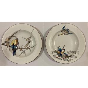 Pair Of Soup Plates From The Large Birds Service By The Jules Viellard Factory 