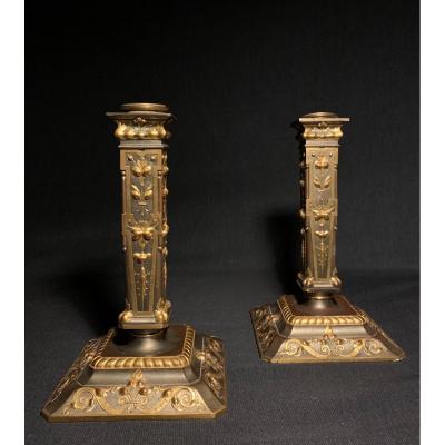 Pair Of Renaissance Style Torches By Louis Constant Sevin 1820-1878