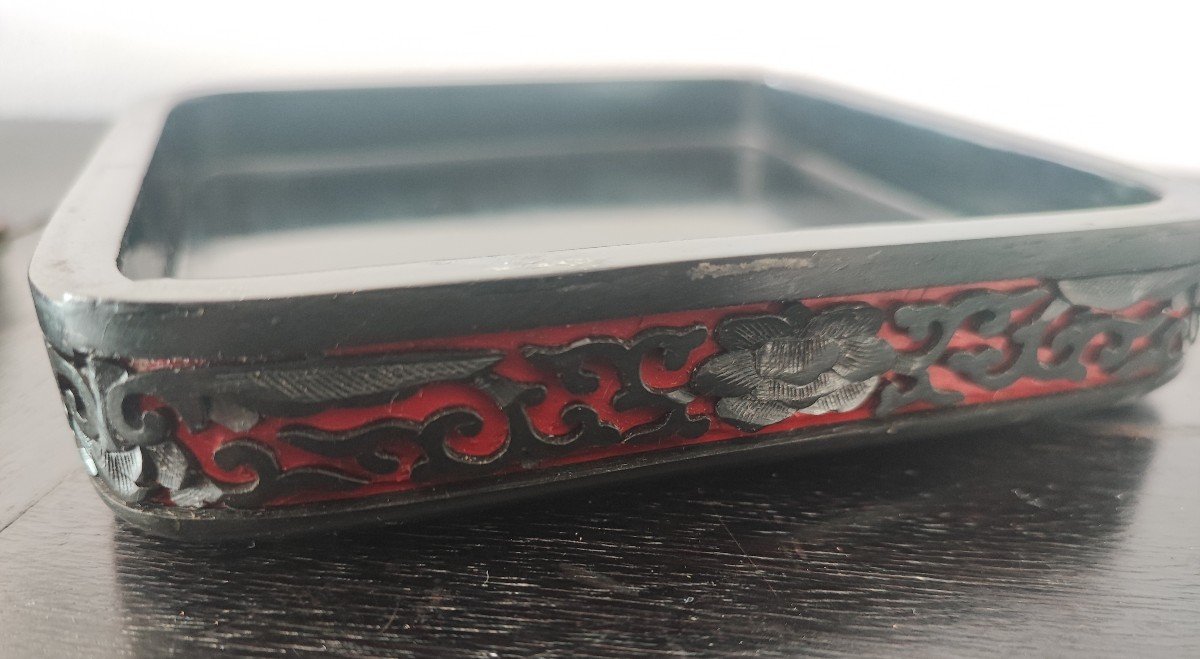 Chinese Square Box In Black Lacquered Cinnabar-photo-1