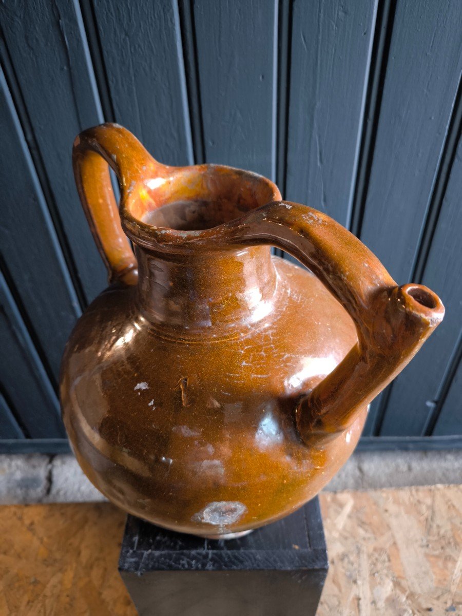 Pitcher Jar Jug Orjol Glazed Terracotta XIXth From South West France -photo-1