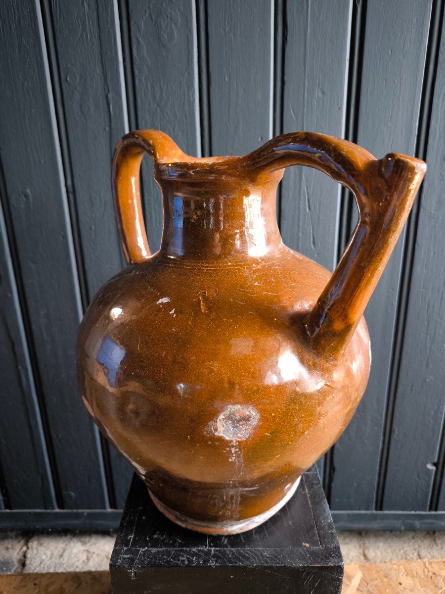 Pitcher Jar Jug Orjol Glazed Terracotta XIXth From South West France 