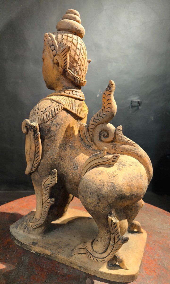  Statue Sculpture Sphinx Terracotta Burma XX Eme -photo-3