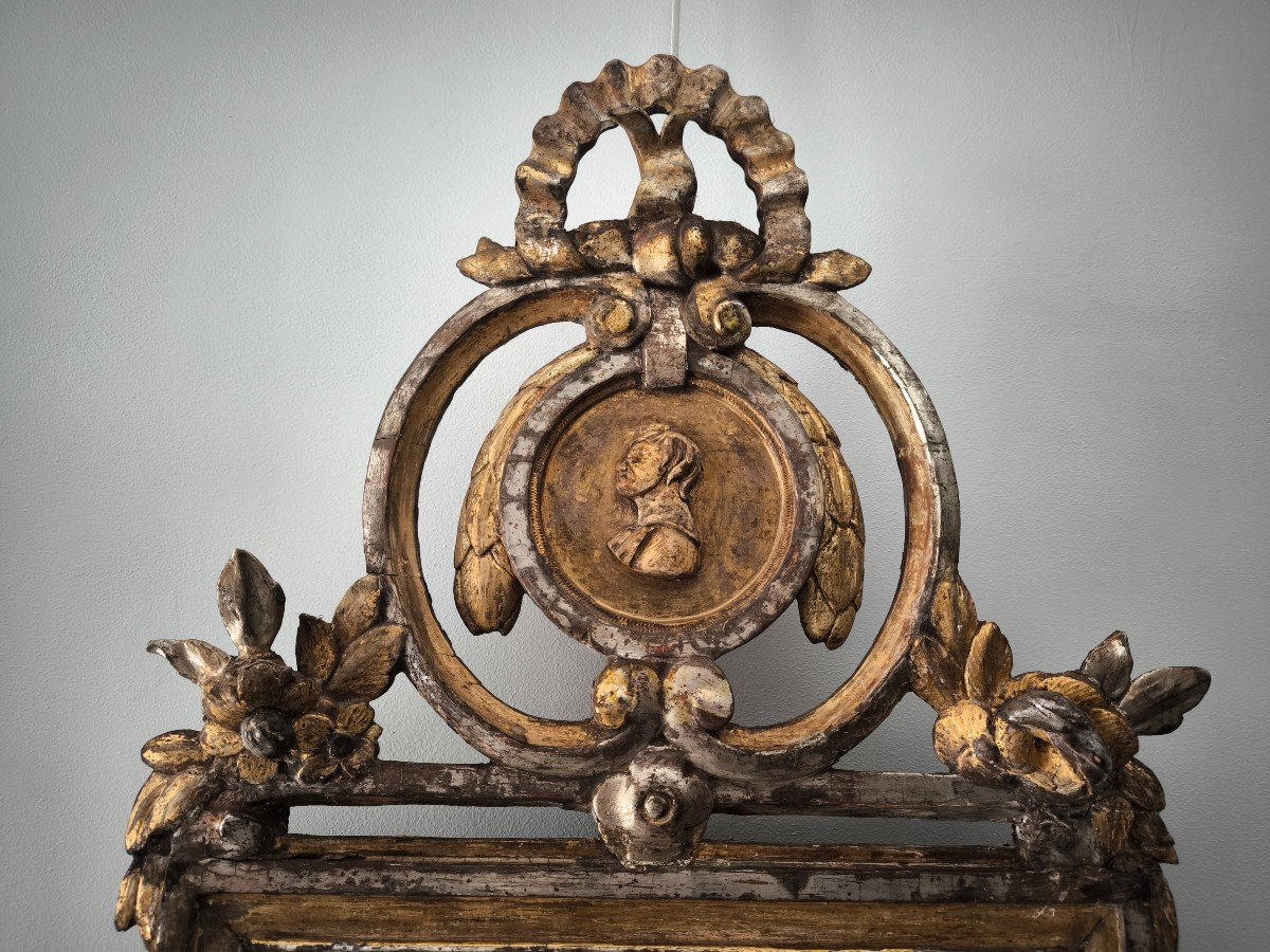 Miroir époque Louis XVI En Bois Doré Et Argenté -photo-2