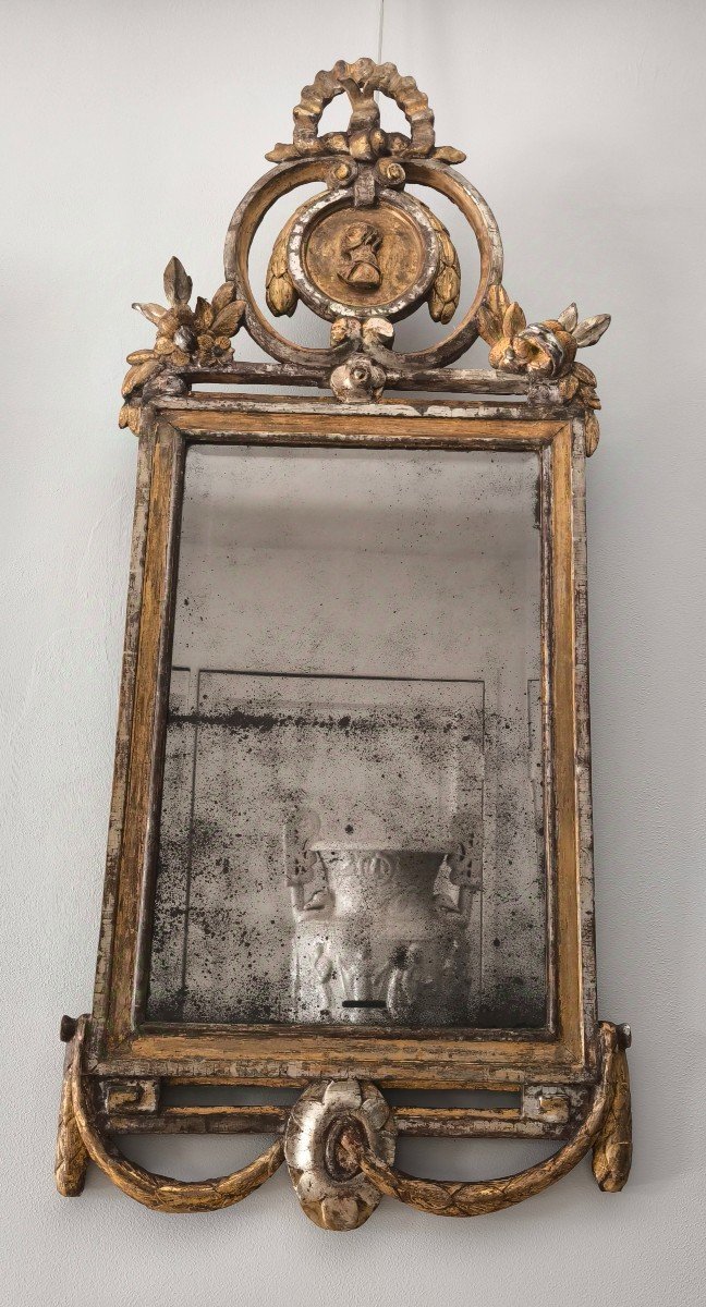 Miroir époque Louis XVI En Bois Doré Et Argenté 