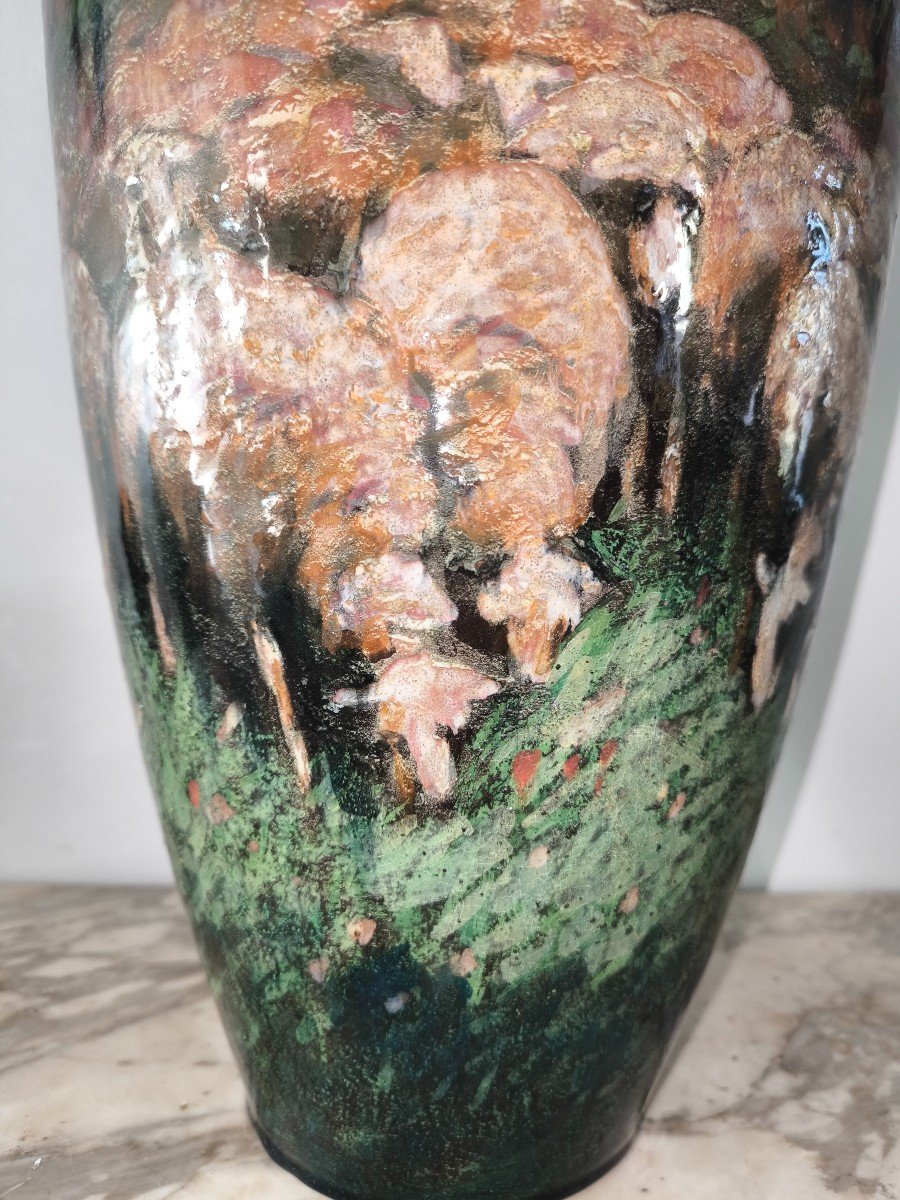 Rare Grand Vase En Céramique Signé Gouda Hollande -photo-3