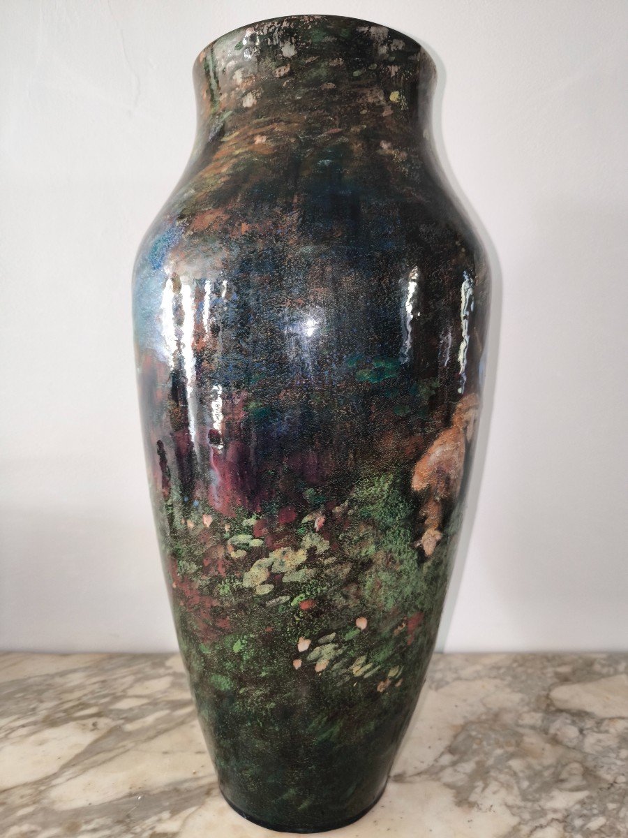 Rare Grand Vase En Céramique Signé Gouda Hollande -photo-7