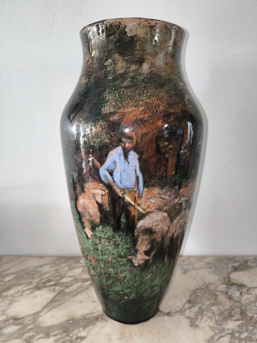 Rare Grand Vase En Céramique Signé Gouda Hollande 