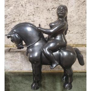 Bronze Mujer A Caballo d'Après Fernando Botero