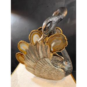 Cygne Porte Revues 70  En Bronze Et Agates Dlg Duval Brasseur 