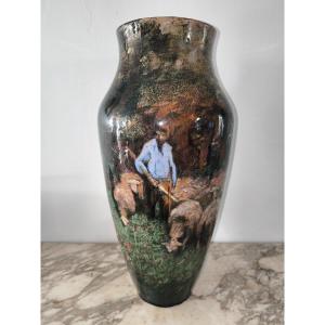 Rare Grand Vase En Céramique Signé Gouda Hollande 