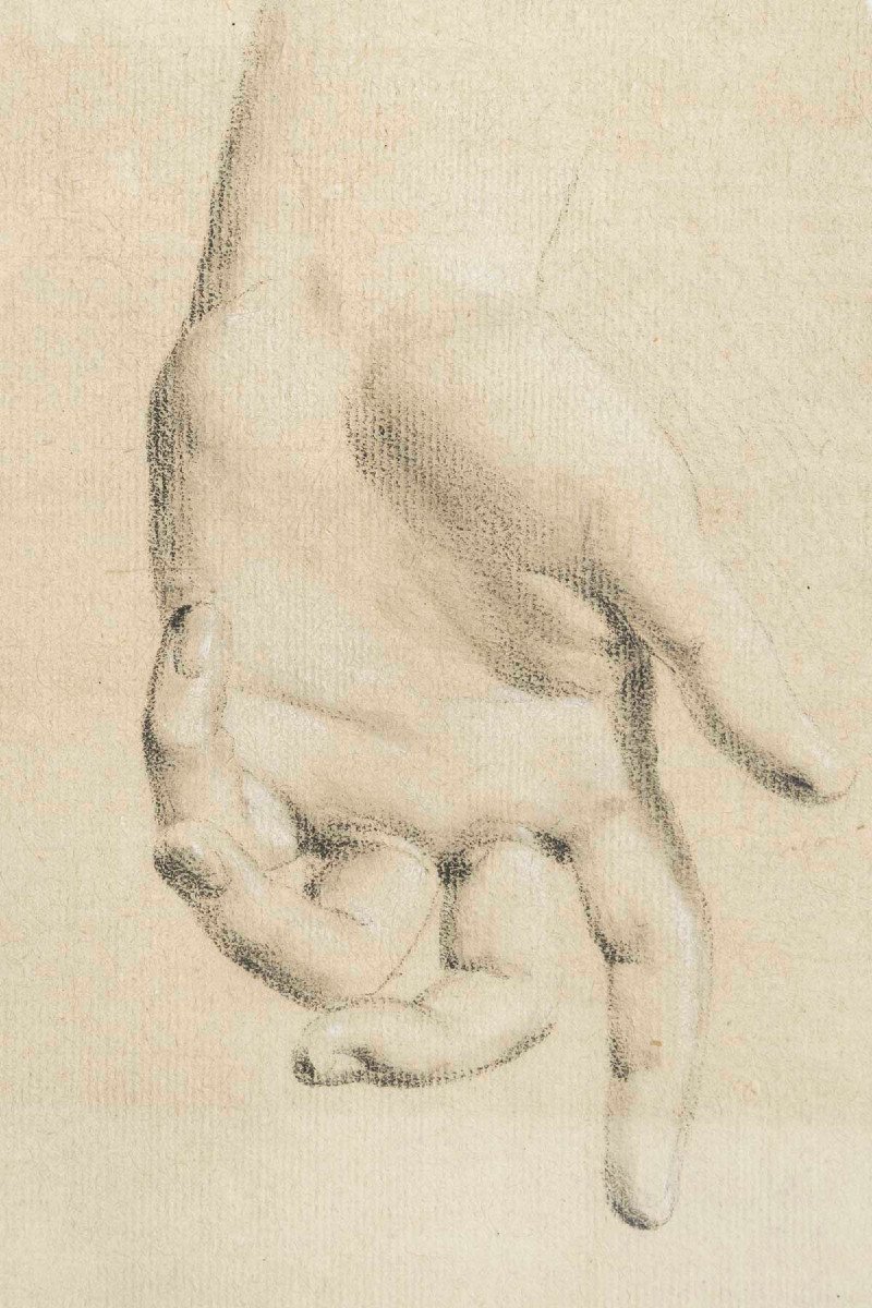 Etudes De Mains, Paire De Dessins. Ecole Italienne Du XVIIIe Siècle-photo-1