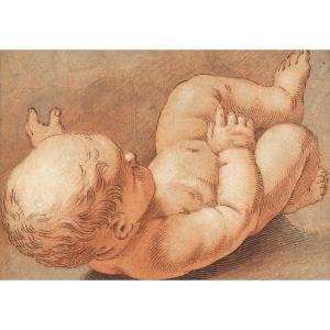 Study Of Baby Jesus For A Nativity. Italian School Of The 17th Century.