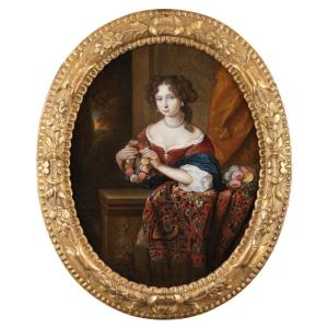 Portrait d’une demoiselle en Flore – Attribué à Jan van Haensbergen (1642 – 1705)
