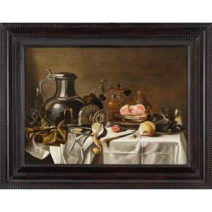 Still Life With Pitcher, Tazza, Ham And Carnation. Workshop Of Pieter Claesz