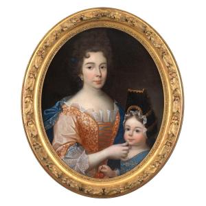 Portrait d’une mère et de sa fille – Ecole française début XVIIIe siècle