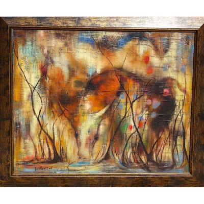 TABLEAU, Huile sur toile PETIZON, vers 1960, 