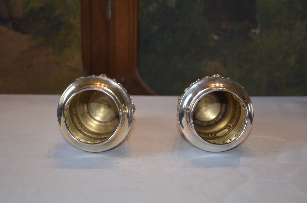 Pair Of Vases In Sterling Silver From Lapar 19th Century-photo-2