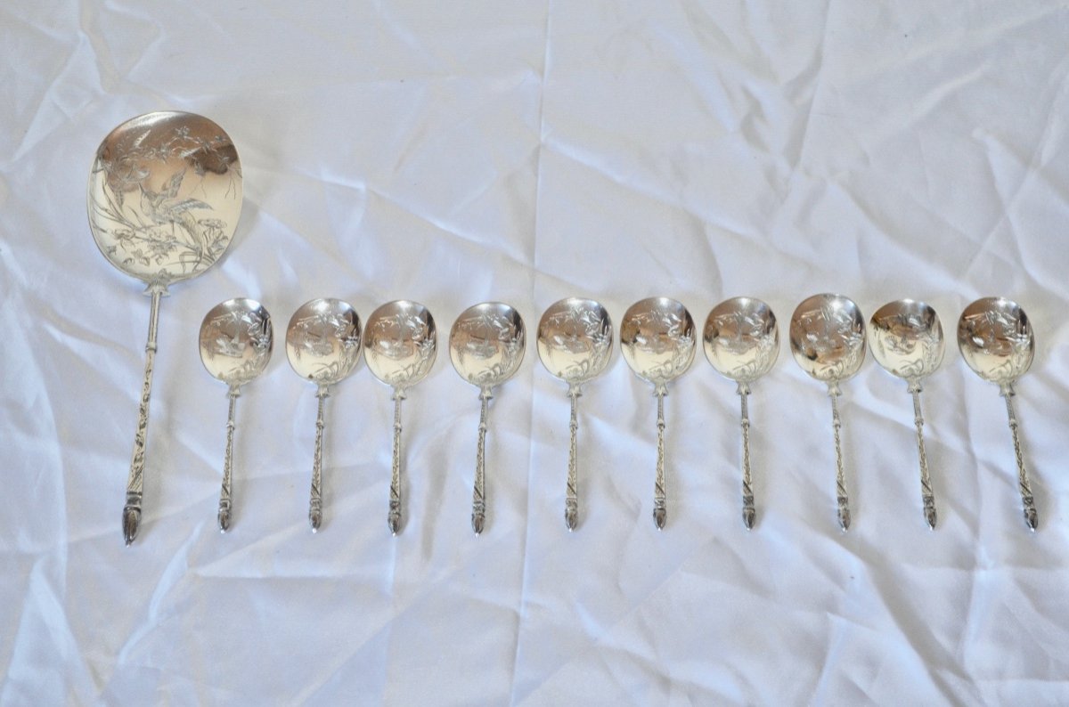 Japanese Ice Cream Service In Sterling Silver Art Nouveau Period