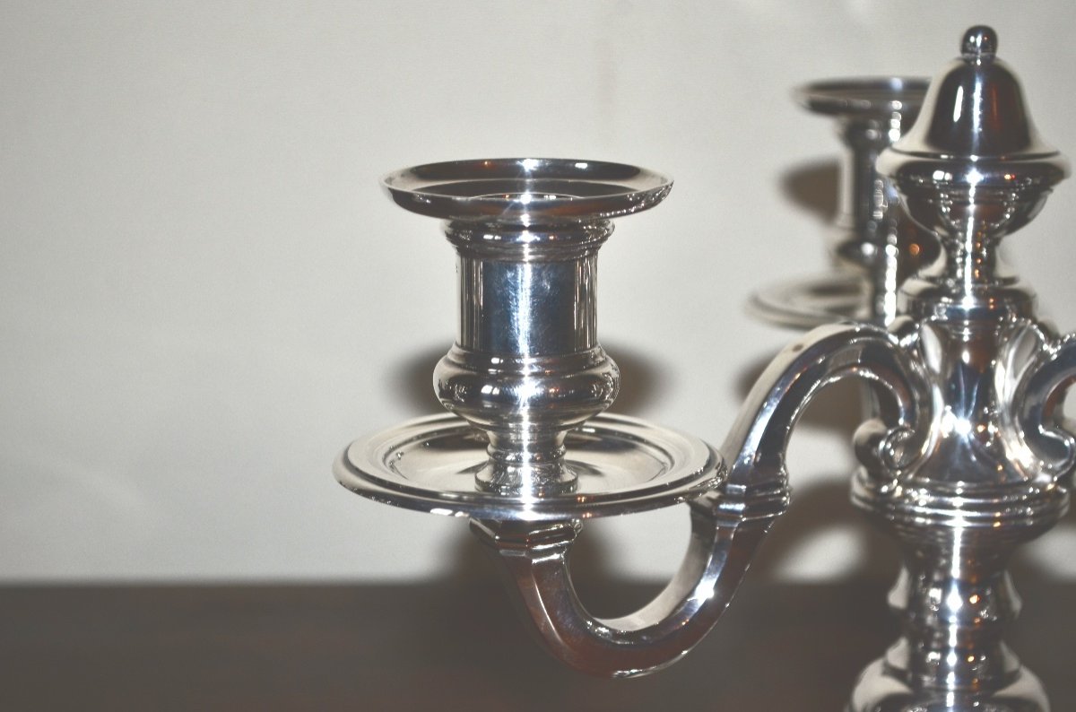 Paire De Candelabres  En Argent Massif De Puiforcat-photo-3