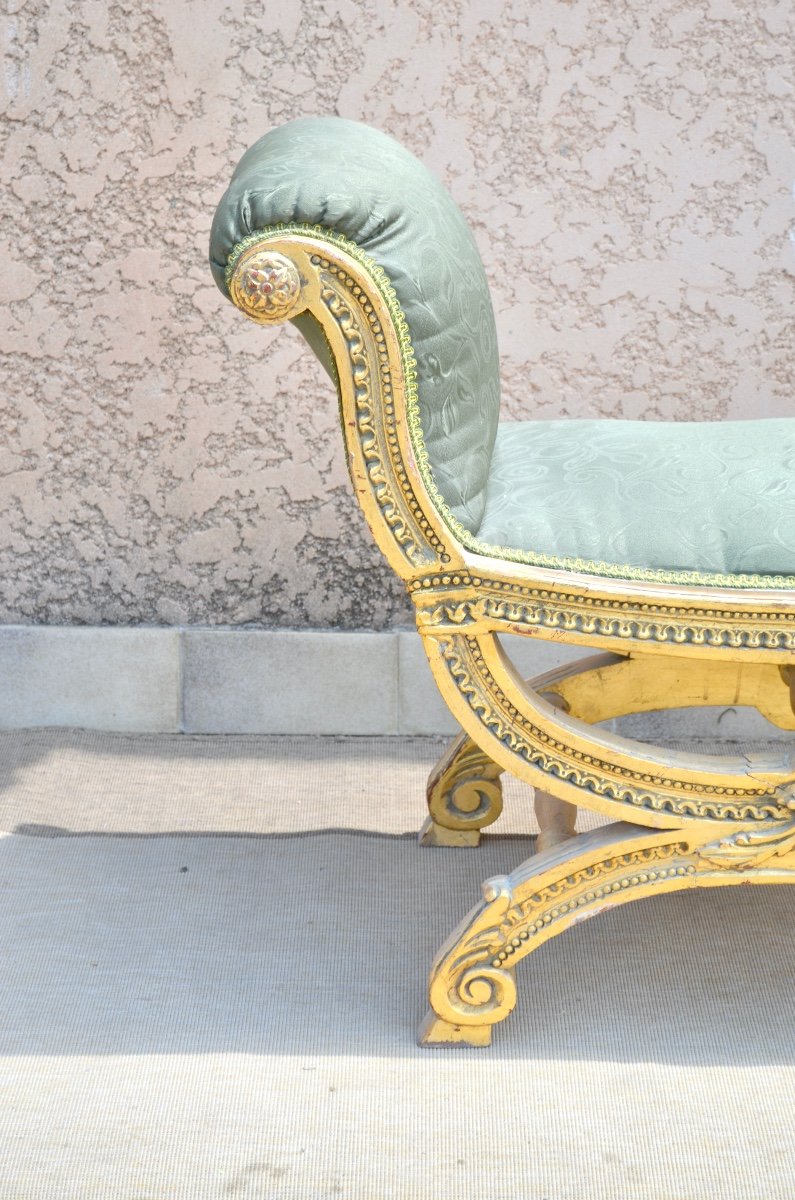 Large Curule Seat In Golden Wood Late 19th Time-photo-3