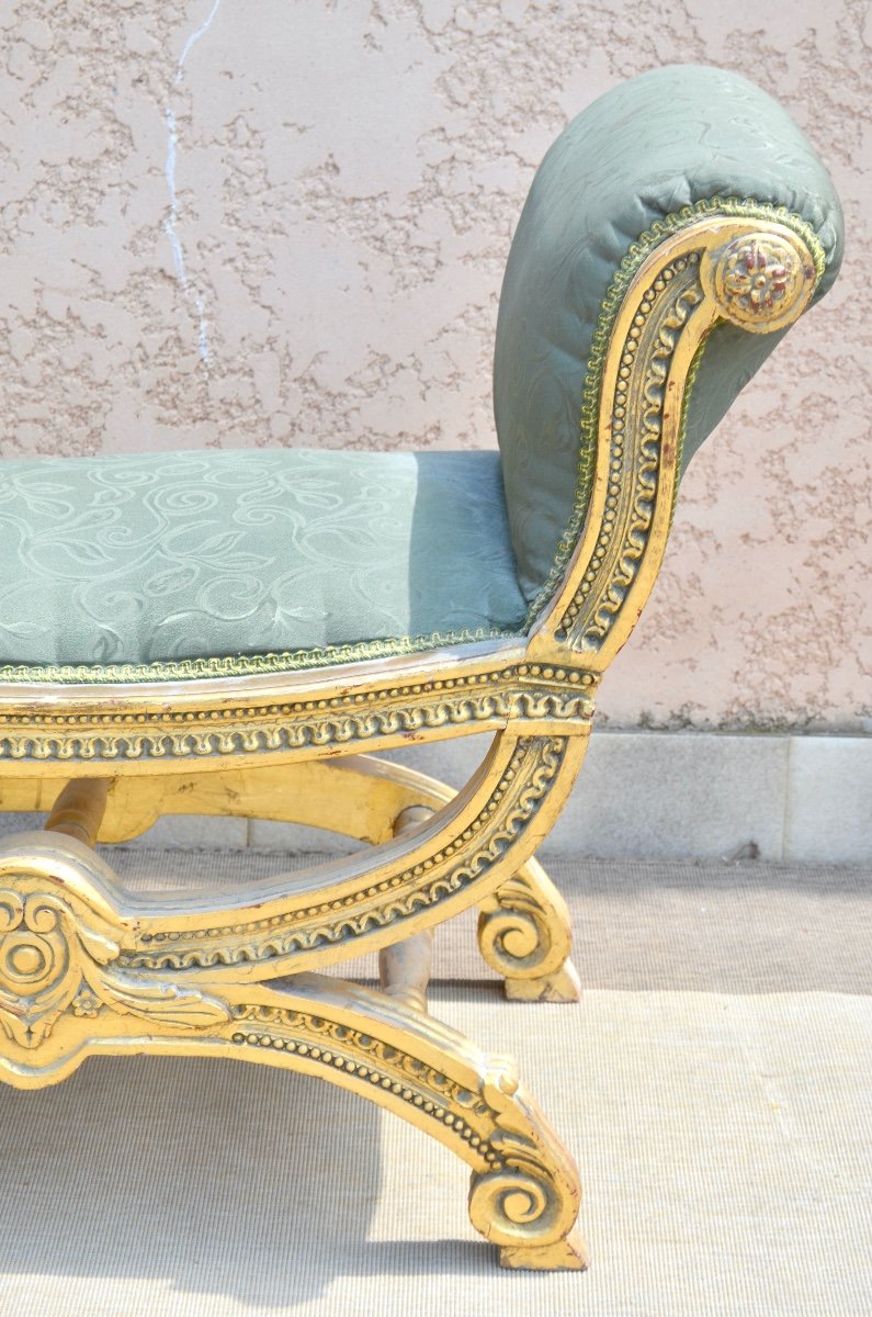 Large Curule Seat In Golden Wood Late 19th Time-photo-4