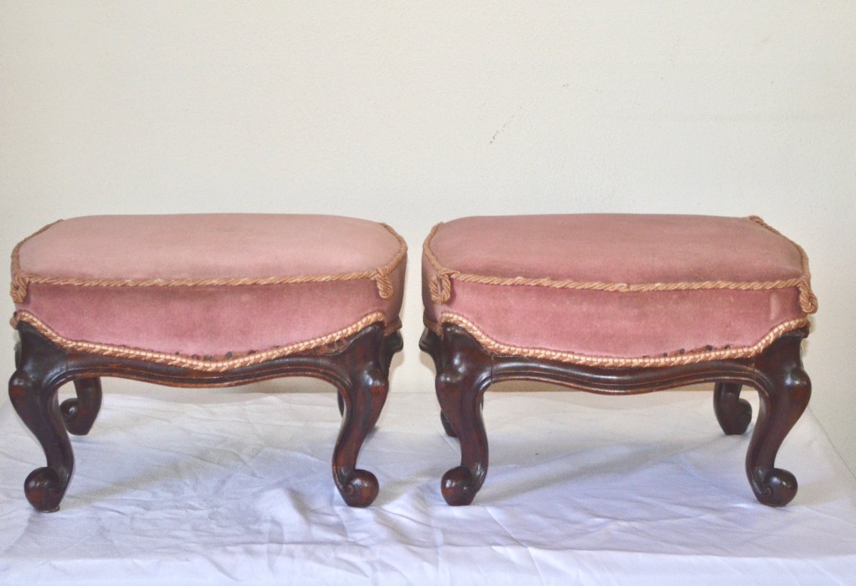 Pair Of Footrests In Mahogany Style Louis XV Mid 19th Century-photo-1