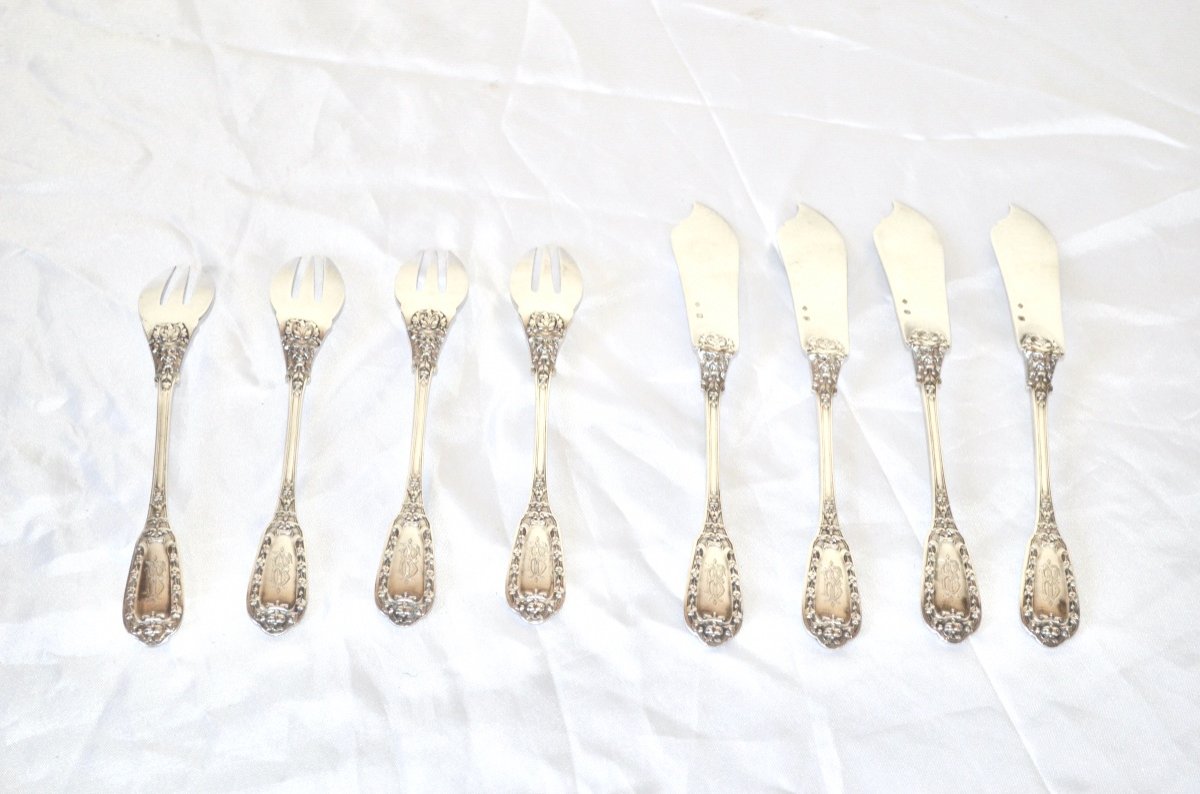 Suite Of 4 Fish Cutlery In Sterling Silver 19th Century-photo-2