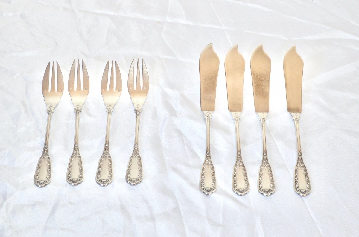 Suite Of 4 Fish Cutlery In Sterling Silver 19th Century