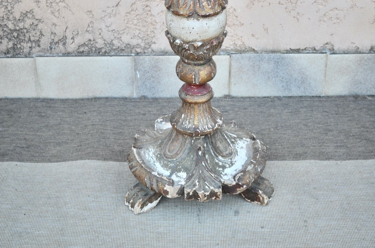 Polychrome Wooden Candlestick Early 19th Century-photo-4