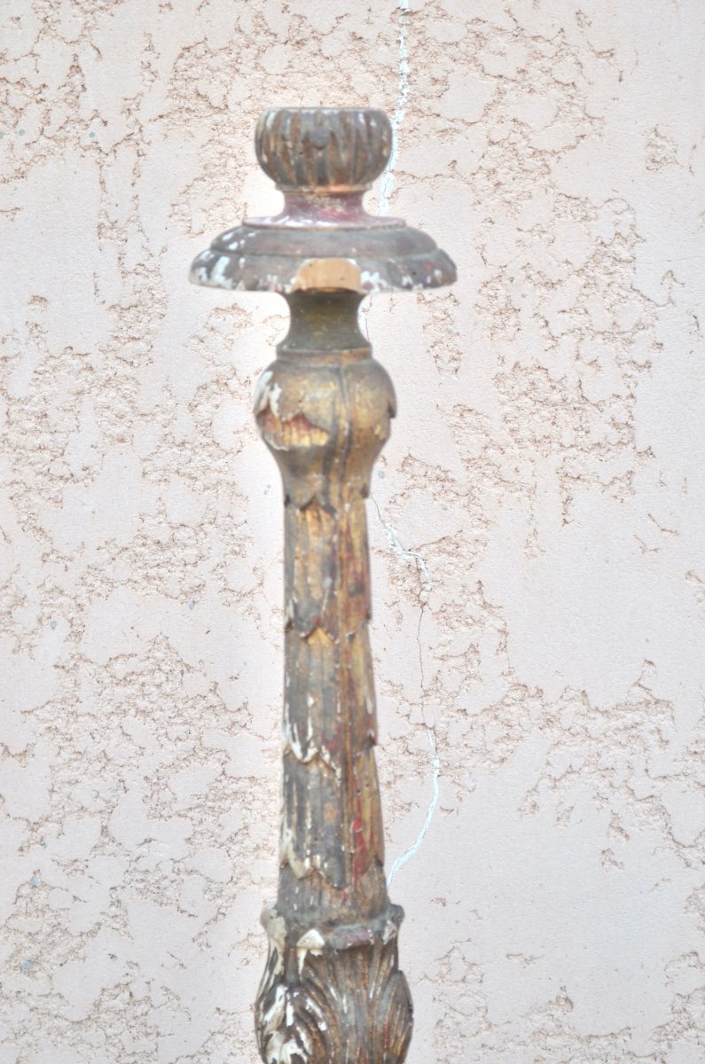 Polychrome Wooden Candlestick Early 19th Century-photo-2