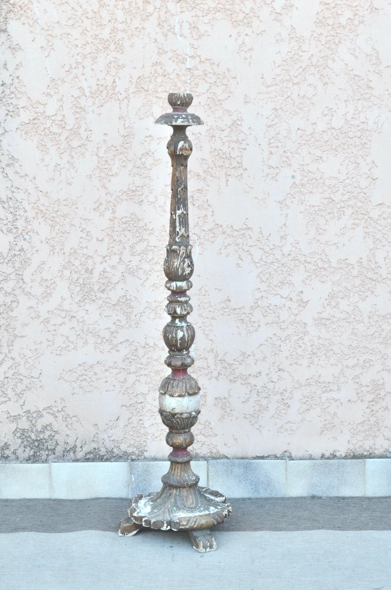 Polychrome Wooden Candlestick Early 19th Century