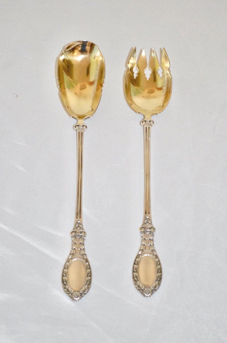 Large Salad Cutlery In Sterling Silver 19th Century-photo-2