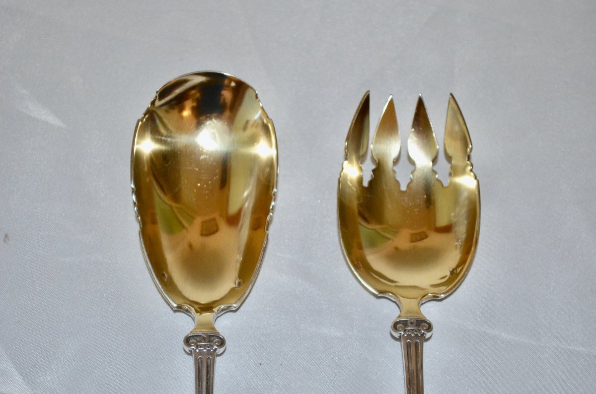 Large Salad Cutlery In Sterling Silver 19th Century-photo-3