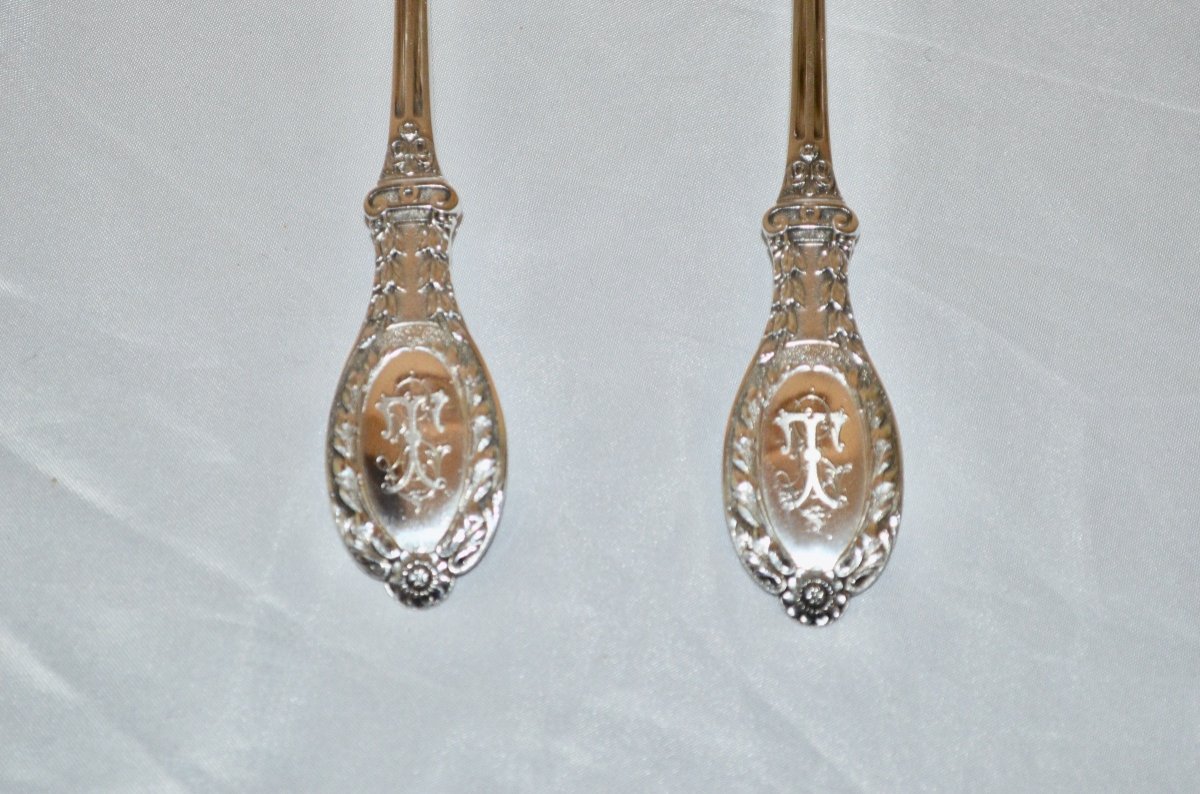 Large Salad Cutlery In Sterling Silver 19th Century-photo-5