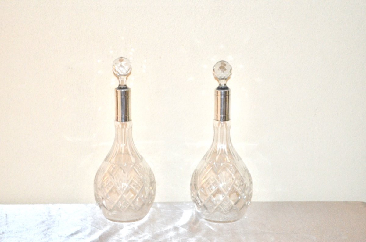 Paire De Carafes En Cristal De Baccarat Et Argent Massif 