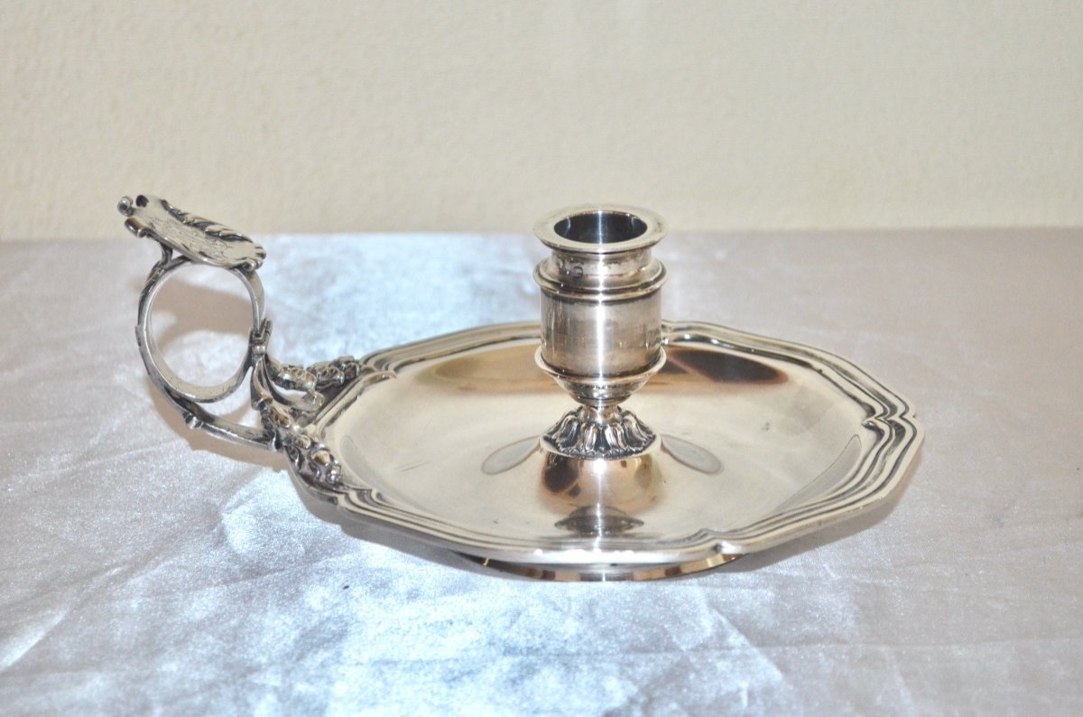 Large Hand Candlestick In Sterling Silver 19th Century -photo-3