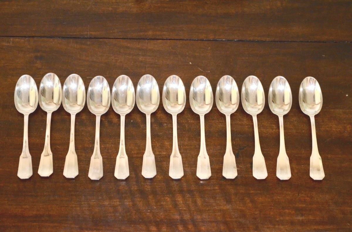 Suite Of 12 Dessert Spoons In Sterling Silver Art Deco Period -photo-2