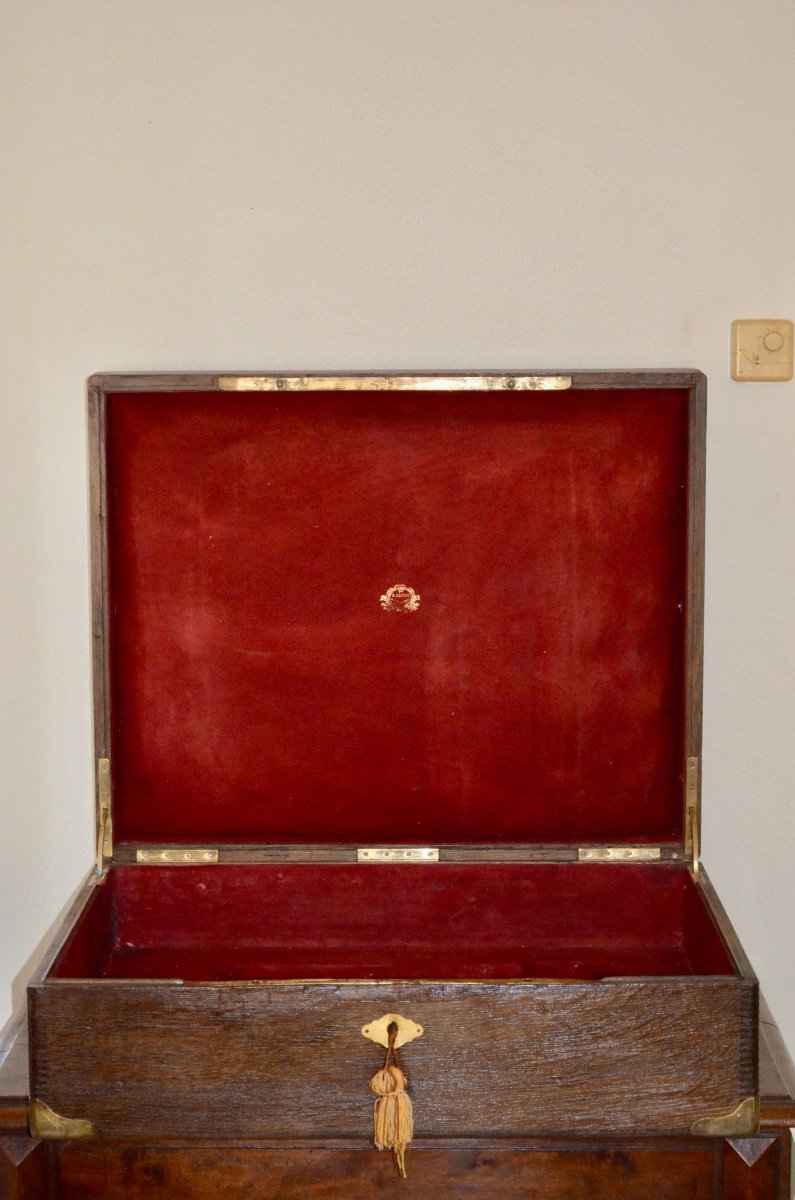 Box/case For Silver Mirror In Oak Signed Auccoc 19th Century -photo-2