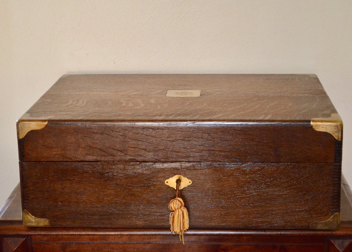 Box/case For Silver Mirror In Oak Signed Auccoc 19th Century 