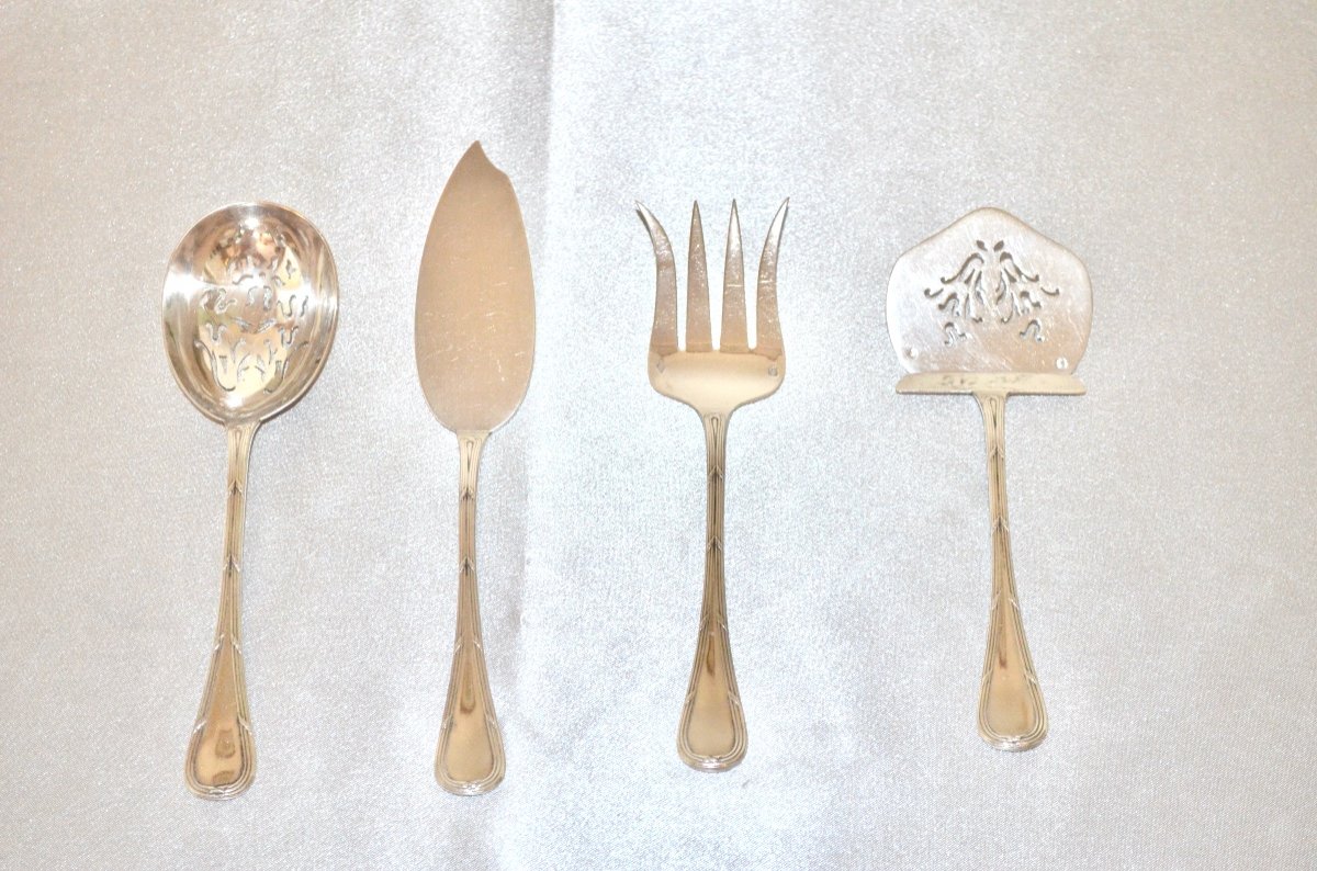 Solid Silver Mignardise Serving Cutlery, Late 19th Century 