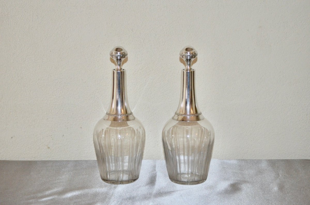 Pair Of Solid Silver And Crystal Carafes From The Napoleon III Period