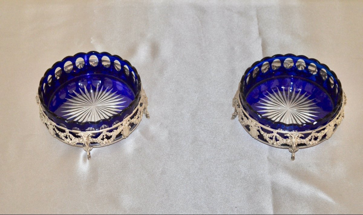 Pair Of 19th Century Sterling Silver And Crystal Table Planters -photo-7