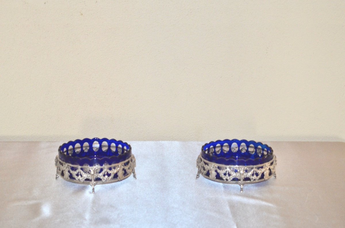 Pair Of 19th Century Sterling Silver And Crystal Table Planters 