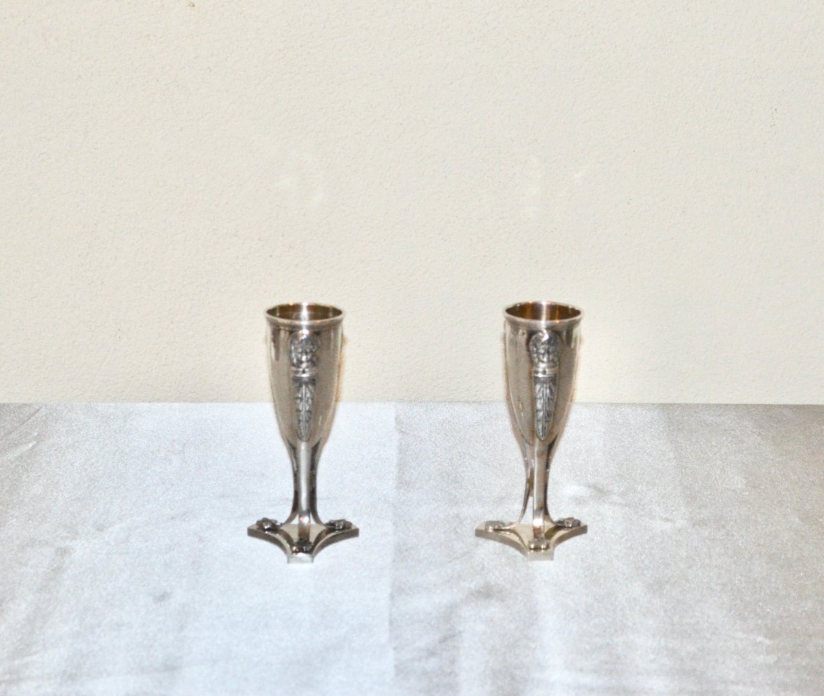 Paire De Vases En Argent Massif Par Georges Falkenberg  Fin 19ème Siècle 