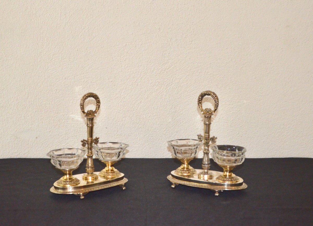 Pair Of Double Silver-gilt Salt Cellars, Early 19th Century -photo-2