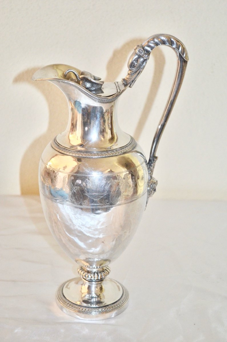 Ewer And Its Basin In Solid Silver, Late 18th Century, Paris 1er Coq -photo-3