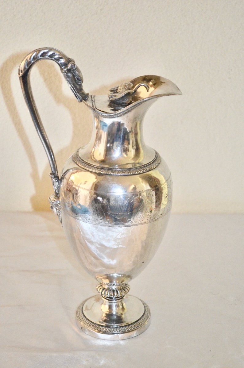 Ewer And Its Basin In Solid Silver, Late 18th Century, Paris 1er Coq -photo-5