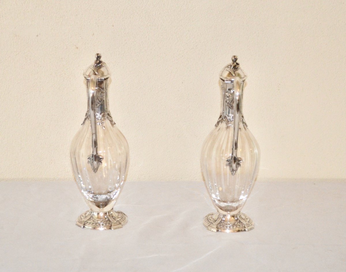 Pair Of Large Sterling Silver And Crystal Ewers By Tetard Frères -photo-4