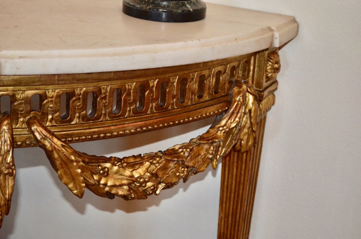 Grande Console Demi Lune En Bois Doré d'époque Louis XVI-photo-5