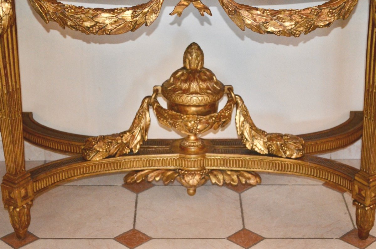 Grande Console Demi Lune En Bois Doré d'époque Louis XVI-photo-6